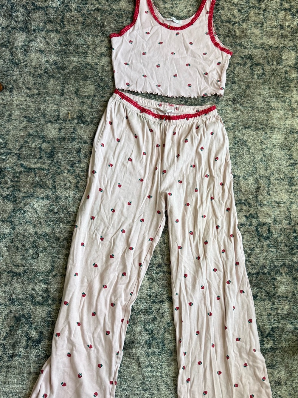 Women’s Pink Strawberry-Print Pajama Set